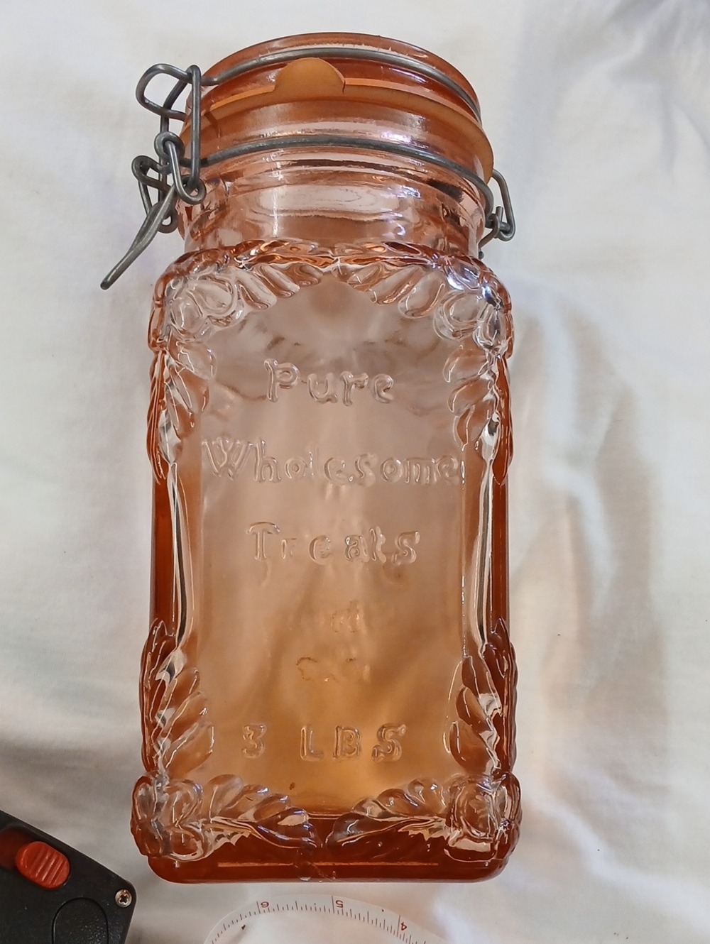 Glass Pantry Storage Jar - Pink Amber Clamp Lid
